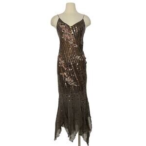 Cassandra Stone Silk Sequin Gown Dress Fairy Brown/Bronze 10 Whimsigoth Y2K